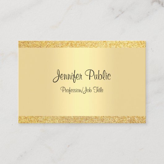 Gold Glitter Sjabloon Elegant Handgeschreven Scrip Visitekaartje (Voorkant)