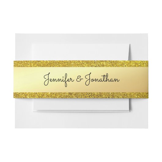 Gold Glitter Sjabloon Modern Freehand Script Tekst Uitnodigingen Wikkel (Voorkant Voorbeeld)