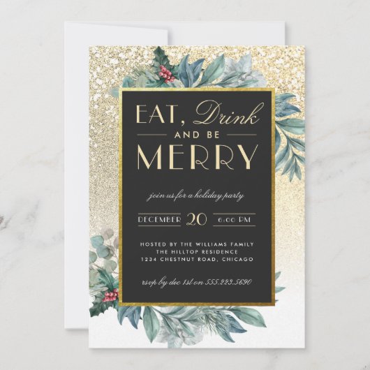 Gold Glitter Sneeuweet Drink is prettige feestdag Kaart (Voorkant)