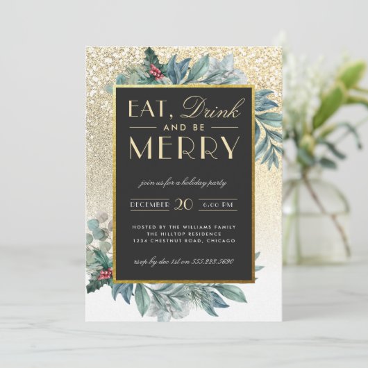 Gold Glitter Sneeuweet Drink is prettige feestdag Kaart (Staand voorkant)