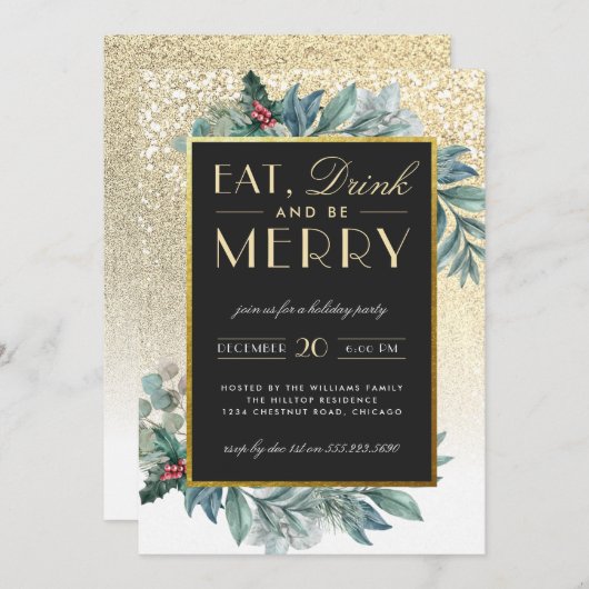 Gold Glitter Sneeuweet Drink is prettige feestdag Kaart (Voorkant / Achterkant)