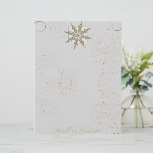 Gold Glitter Snowflake op Winter White Background (Staand voorkant)