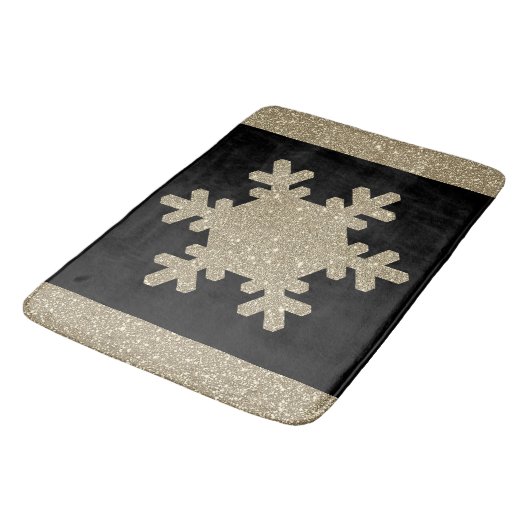 Gold Glitter Snowflake Patronen Black Stijlvol Badmat (Gekanteld)