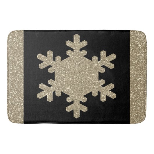 Gold Glitter Snowflake Patronen Black Stijlvol Badmat (Voorkant)