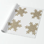 Gold Glitter Snowflake Pattern White Christmas Cadeaupapier (Uitgerold)