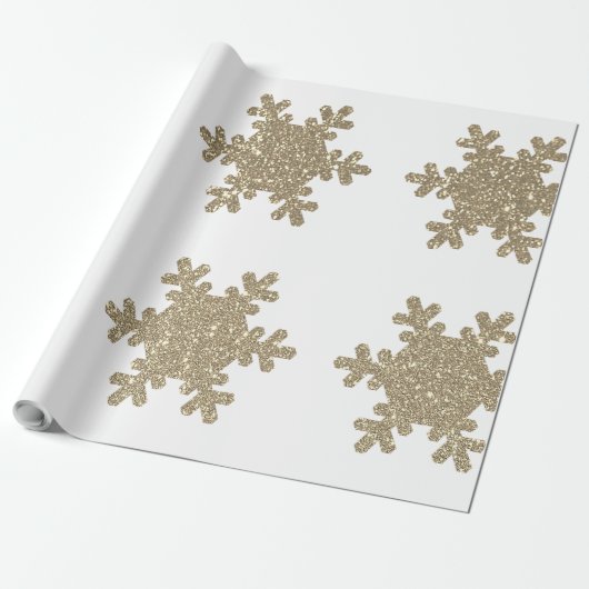 Gold Glitter Snowflake Pattern White Christmas Cadeaupapier (Uitgerold)