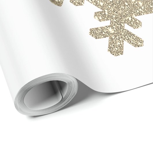 Gold Glitter Snowflake Pattern White Christmas Cadeaupapier (Rol Hoek)