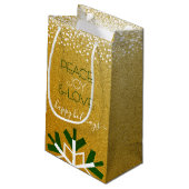 Gold Glitter Snowflake Peace Joy Love Typografie Klein Cadeauzakje (Achterkant Gekanteld)