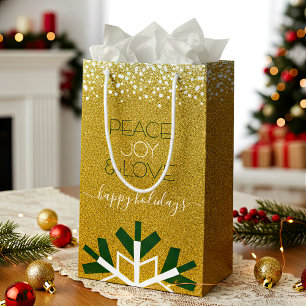 Gold Glitter Snowflake Peace Joy Love Typografie Klein Cadeauzakje