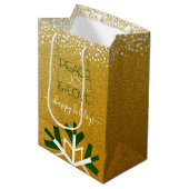 Gold Glitter Snowflake Peace Joy Love Typografie Medium Cadeauzakje (Voorkant Gekanteld)