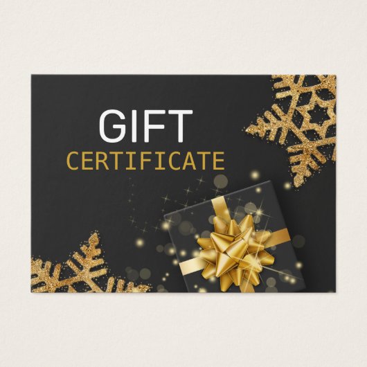 Gold Glitter Snowflakes Cadebox Black Cadeaukaart Visitekaartje (Voorkant)