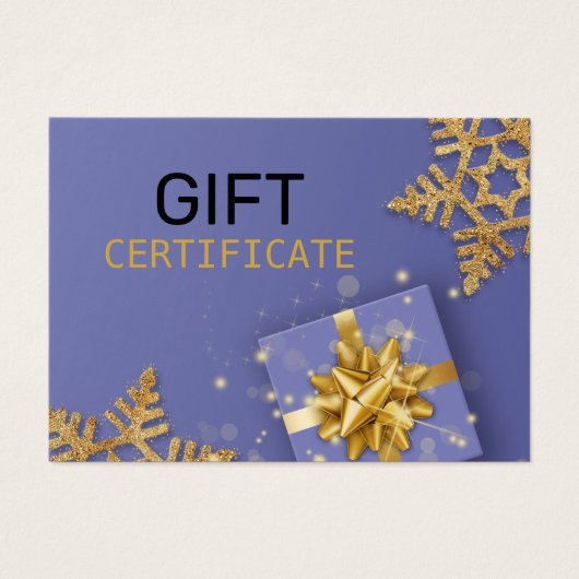Gold Glitter Snowflakes Gift Bow Blue Cadeaukaart Visitekaartje (Voorkant)