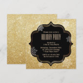 Gold Glitter Snowflakes Holiday Party Invitations Kaart (Voorkant / Achterkant)