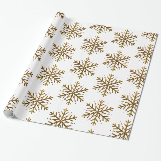 Gold Glitter Snowflakes kerstcadeautje Cadeaupapier (Uitgerold)