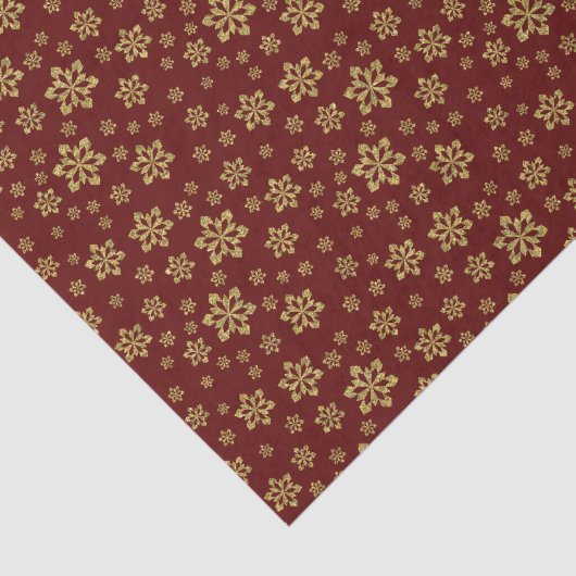 Gold Glitter Snowflakes op Dark Maroon Red Tissuepapier (Detail)