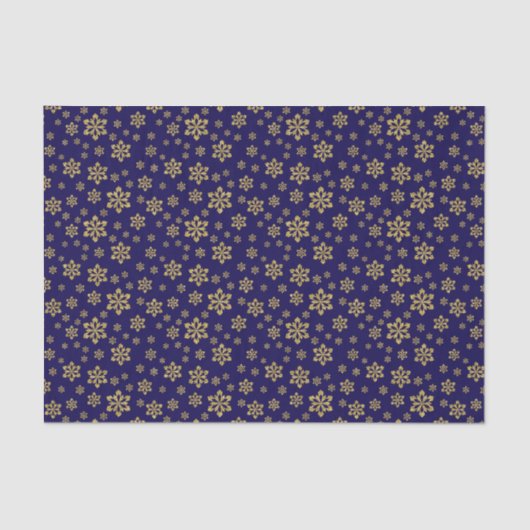 Gold Glitter Snowflakes op donkerblauw Tissuepapier (Voorkant)
