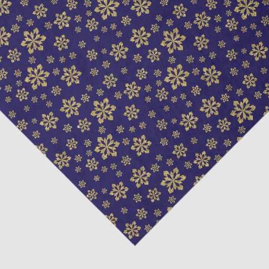 Gold Glitter Snowflakes op donkerblauw Tissuepapier (Detail)