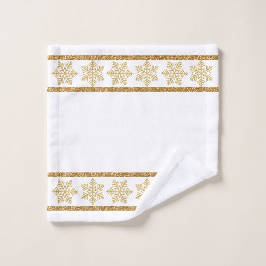 Gold Glitter Snowflakes op wit Bad Handdoek (Wasdoekje)
