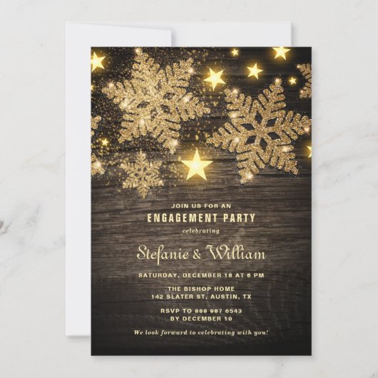 Gold Glitter Snowflakes Rustige Engagement Party Kaart (Voorkant)