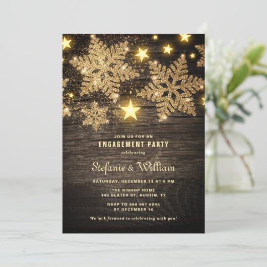 Gold Glitter Snowflakes Rustige Engagement Party Kaart (Staand voorkant)