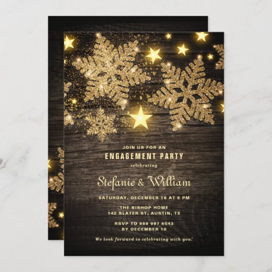 Gold Glitter Snowflakes Rustige Engagement Party Kaart (Voorkant / Achterkant)