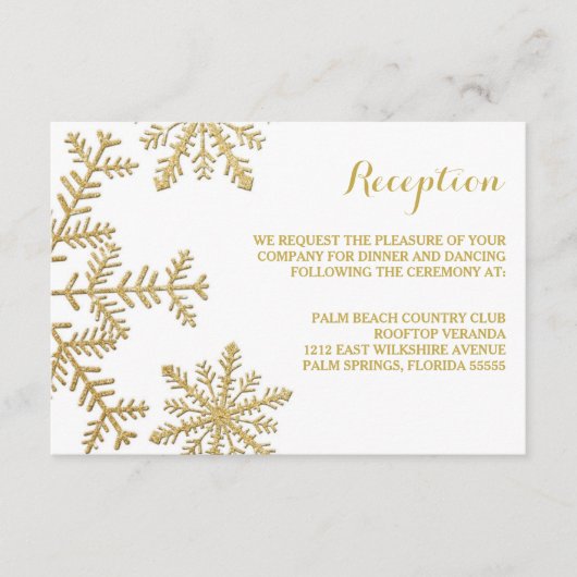 Gold Glitter Snowflakes Winter Reception Card Informatiekaartje (Voorkant)