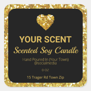 Gold Glitter Soy Candle Product Labels