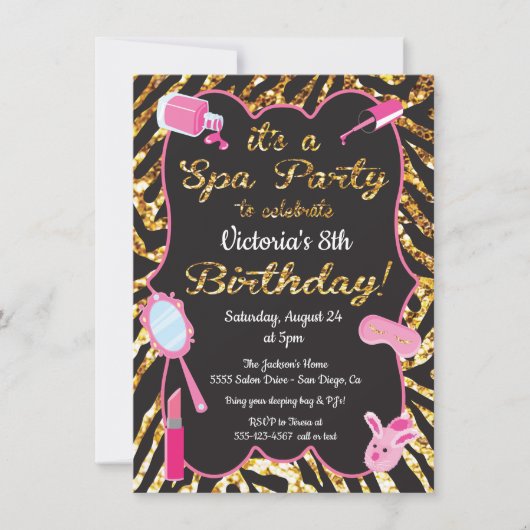 Gold glitter Spa Birthday party Kaart (Voorkant)