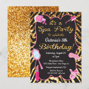 Gold glitter Spa Birthday party Kaart