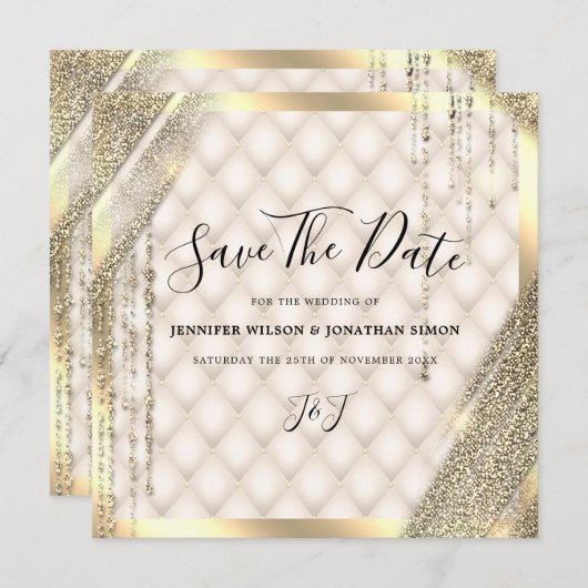 Gold Glitter Sparen de datum van de Uitnodiging va (Voorkant / Achterkant)