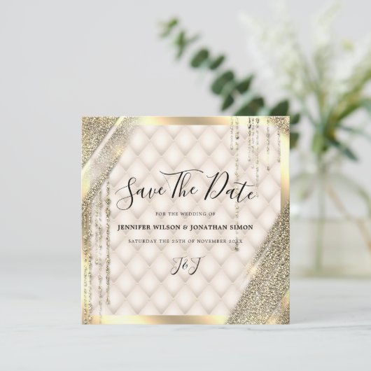 Gold Glitter Sparen de datum van de Uitnodiging va (Staand voorkant)