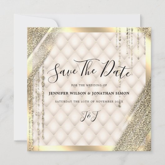 Gold Glitter Sparen de datum van de Uitnodiging va (Voorkant)