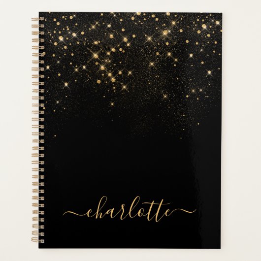 Gold Glitter Sparking Elegant Glamoureus Script Planner (Voorkant)