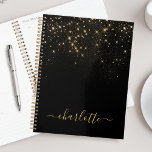 Gold Glitter Sparking Elegant Glamoureus Script Planner<br><div class="desc">Creëer uw eigen gepersonaliseerde zwarte en gouden diamantsparkle planner met uw aangepaste moderne handgeschreven scriptnaam.</div>