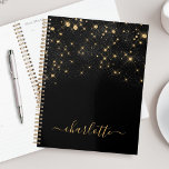 Gold Glitter Sparking Elegant Glamoureus Script Planner<br><div class="desc">Creëer uw eigen gepersonaliseerde zwarte en gouden diamantsparkle planner met uw aangepaste moderne handgeschreven scriptnaam.</div>