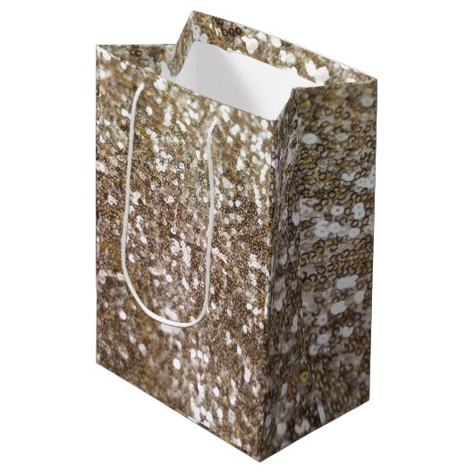 Gold Glitter Sparking Glam Girly Glitzy Medium Cadeauzakje (Voorkant Gekanteld)