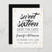 Gold Glitter Sparkle Confetti Sweet 16 Save Date Save The Date (Voorkant / Achterkant)