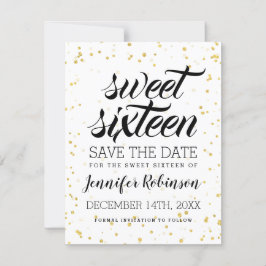 Gold Glitter Sparkle Confetti Sweet 16 Save Date Save The Date