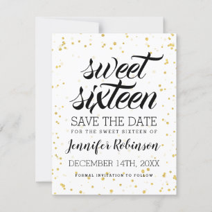 Gold Glitter Sparkle Confetti Sweet 16 Save Date Save The Date