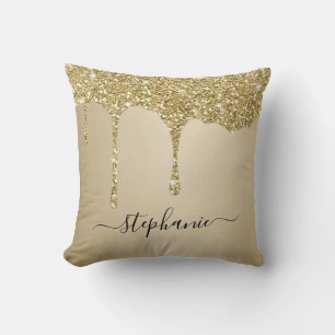 Gold Glitter Sparkle Drips Script Aangepaste naam Kussen