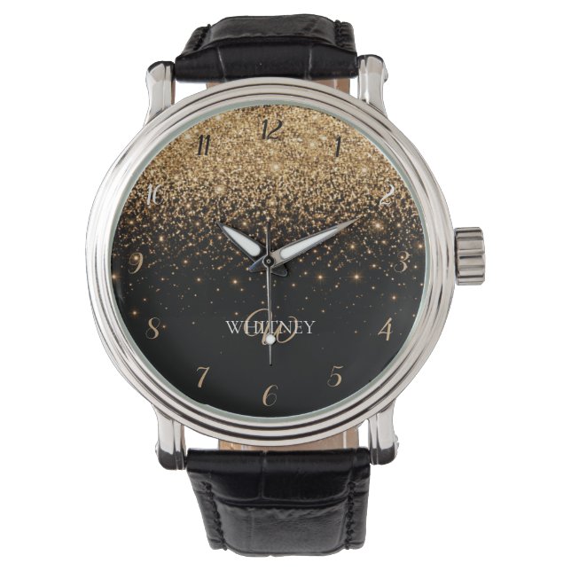 Gold Glitter Sparkle Elegant Luxury Texture        Horloge (Voorkant)