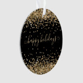 Gold Glitter Sparkle en Shine Happy Holiday Black Ornament (voorkant)