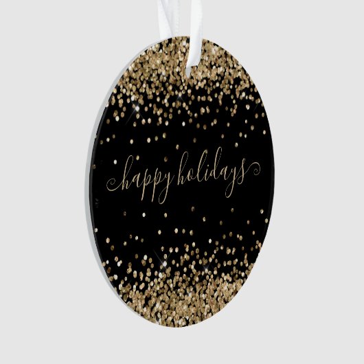Gold Glitter Sparkle en Shine Happy Holiday Black Ornament (voorkant)