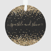 Gold Glitter Sparkle en Shine Happy Holiday Black Ornament (achterkant)