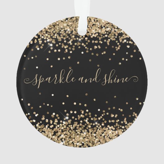 Gold Glitter Sparkle en Shine Happy Holiday Black Ornament (achterkant)