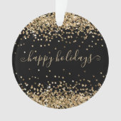 Gold Glitter Sparkle en Shine Happy Holiday Black Ornament (voorkant)