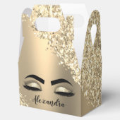 Gold Glitter Sparkle Eyelashes Monogram Naam Bedankdoosjes (Geopend)