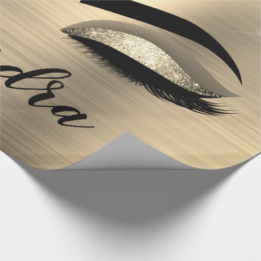 Gold Glitter Sparkle Eyelashes Monogram Naam Cadeaupapier (Hoek)