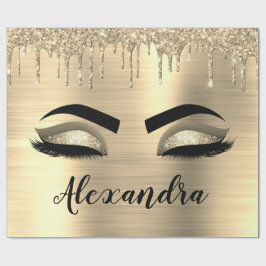 Gold Glitter Sparkle Eyelashes Monogram Naam Cadeaupapier