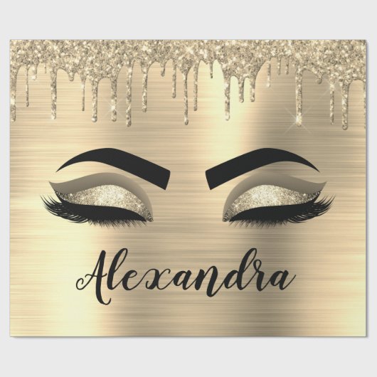 Gold Glitter Sparkle Eyelashes Monogram Naam Cadeaupapier (Vlak)